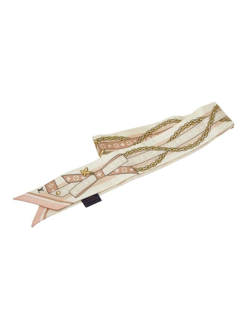Louis Vuitton Monogram Bandeau BB LV Bow Scarf Beige Pink Silk